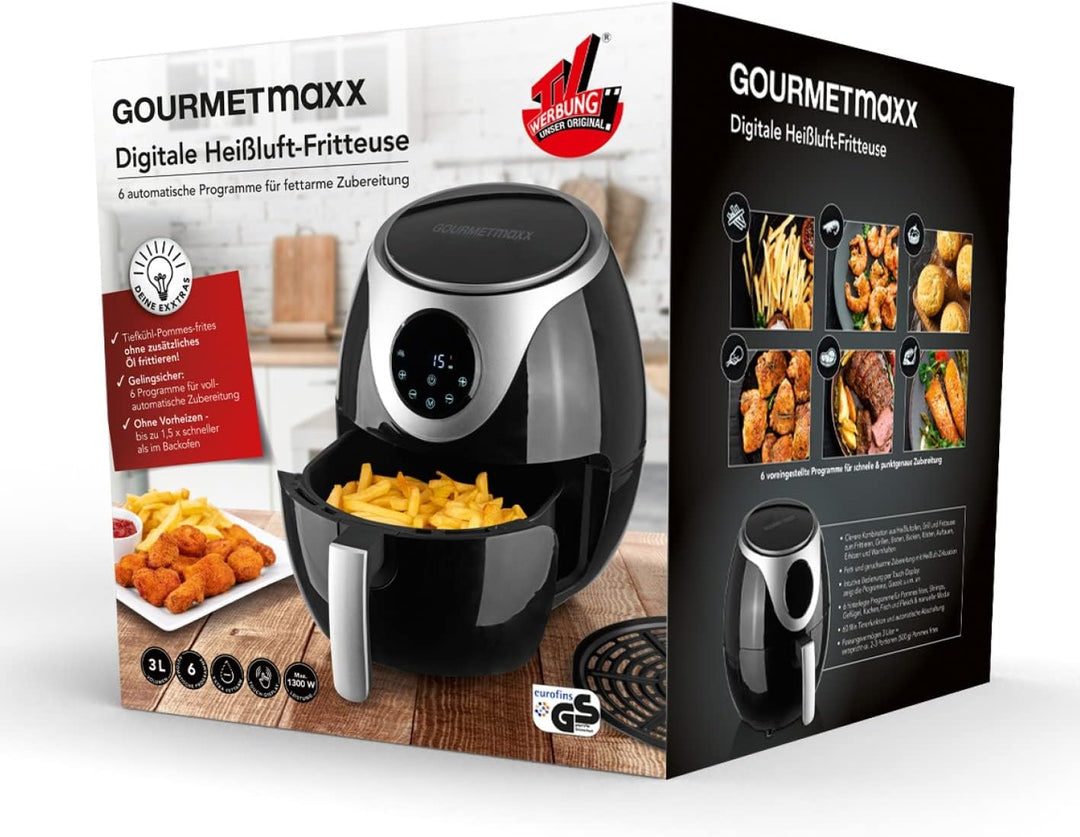 GOURMETmaxx Heissluft-Fritteuse Digital | 60 Min Timerfunktion und automatische Abschaltung | Fett-
