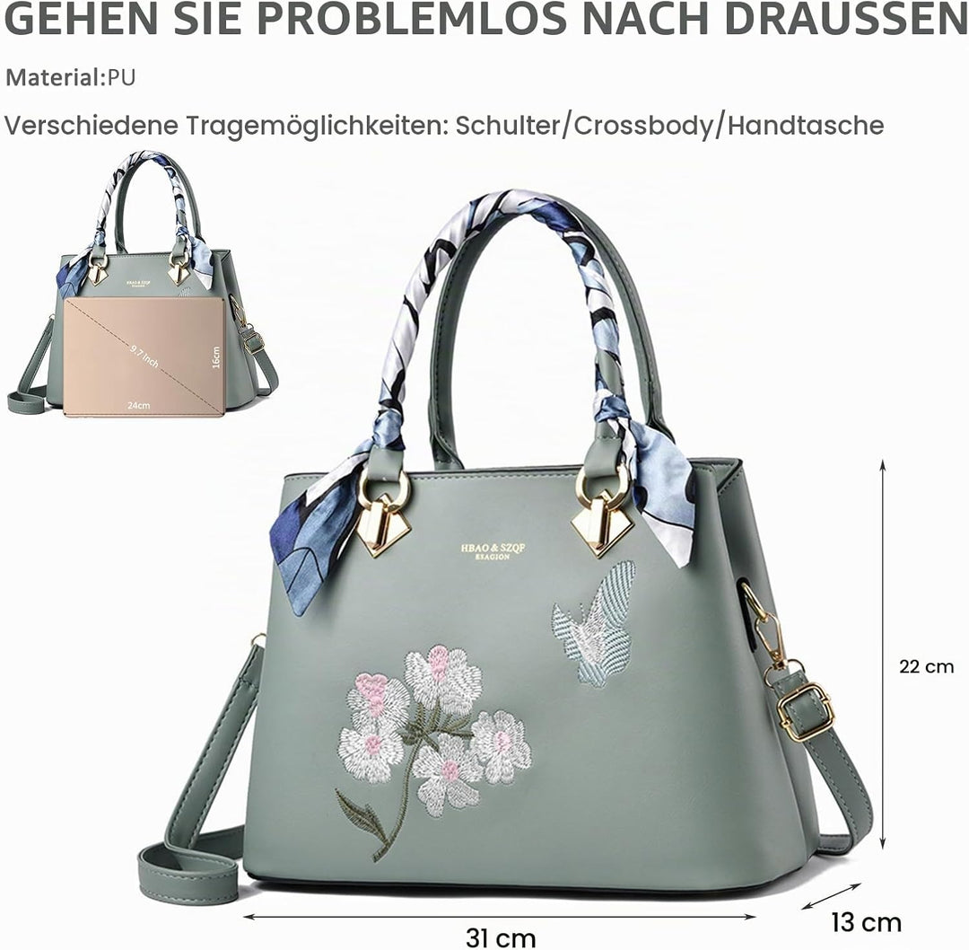 NICOLE &amp; DORIS Elegante Handtaschen Damen Modern Schultertasche Satchel Handtasche mit Stickerei Blu