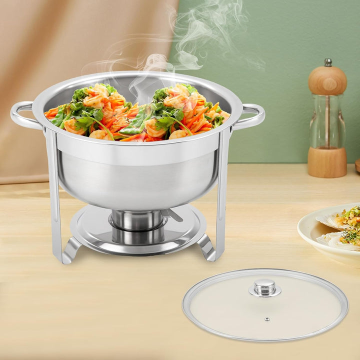 8,5L Chafing Dish Edelstahl Speisewärmer mit Glasdeckel, Verbrühungssicherer Griff, Buffetwärmer für