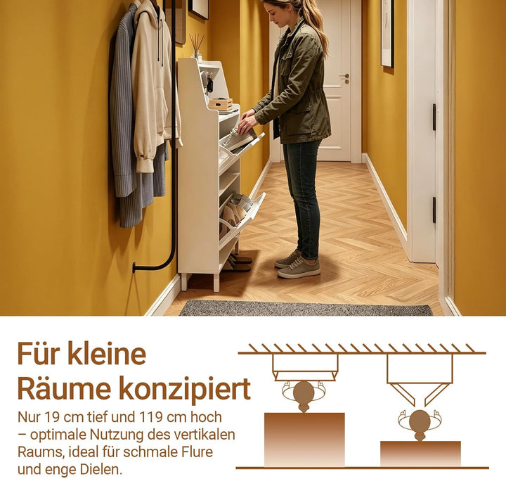 SoBuy Schuhschrank Schmal Schuhkipper Extra Schmale 19 cm Tiefe, Für Schuhe Bis Grösse 47, Mit Haken