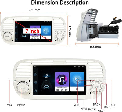 7-Zoll Doppel Din Android Autoradio für FIAT 500 2007 2008 2009 2010 2011 2012 2013 2014 2015 Touchs