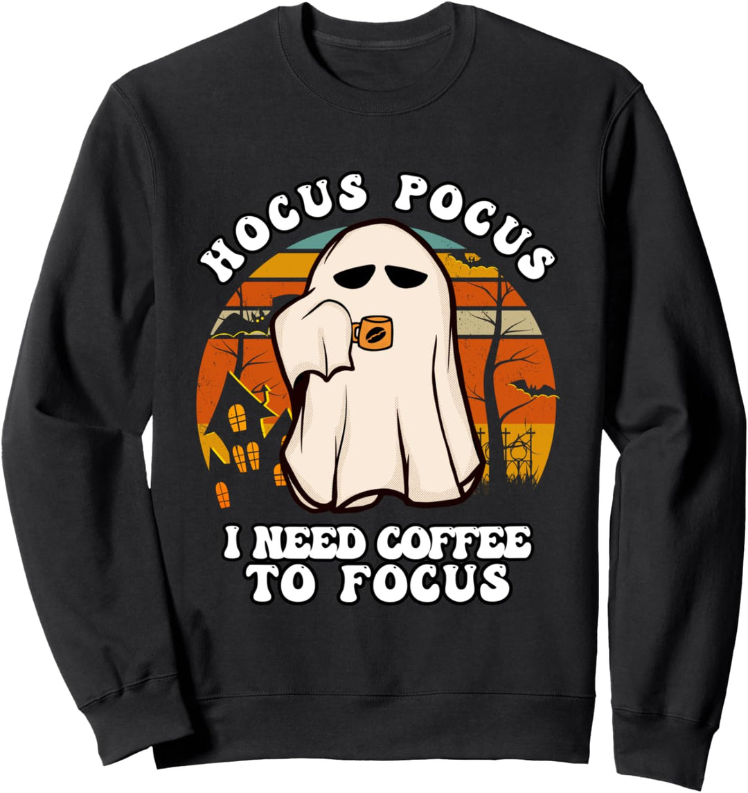 Halloween Hocus Pocus Ich brauche Kaffee, um mich zu konzentrieren Vintage Ghost Sweatshirt