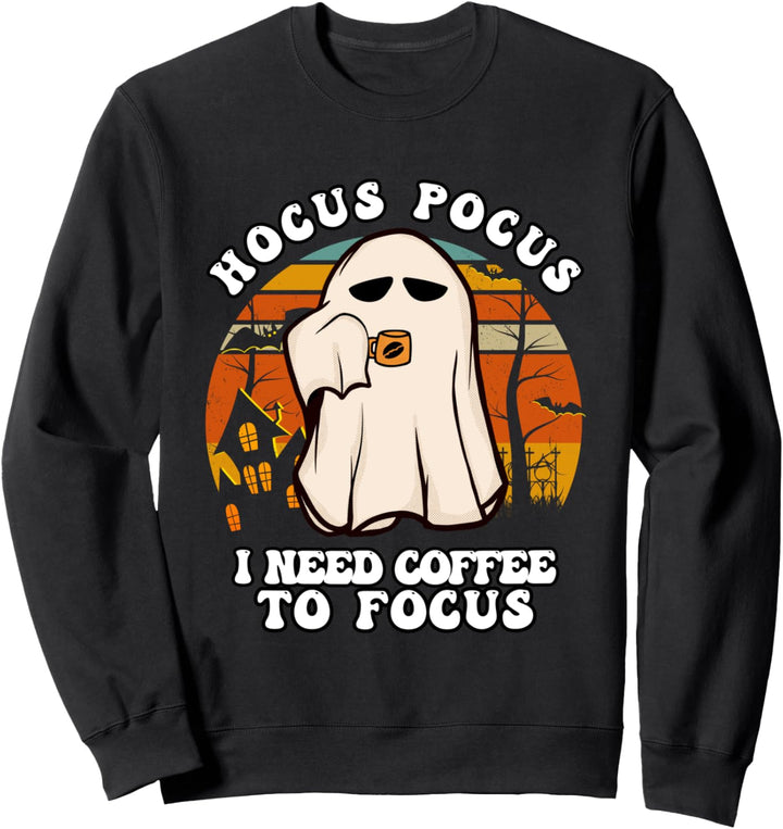 Halloween Hocus Pocus Ich brauche Kaffee, um mich zu konzentrieren Vintage Ghost Sweatshirt