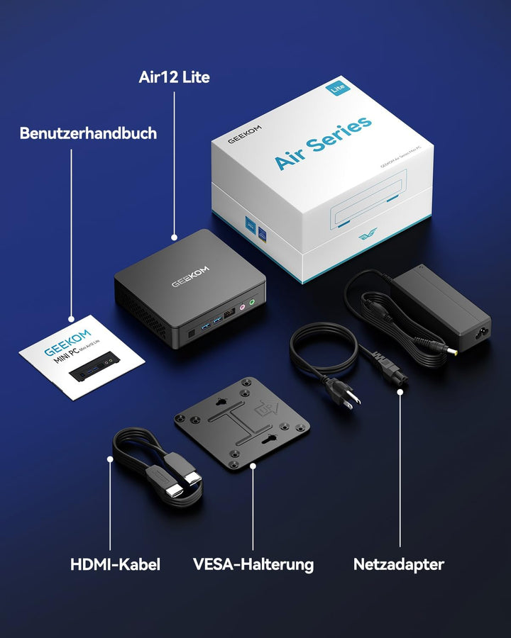 GEEKOM Air12 Lite Mini-PC – Intel Alder Lake N100 Prozessor (bis zu 3,4 GHz), 8GB DDR4 RAM + 256GB S