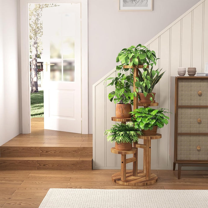 Bamworld Holz Blumenständer Multilevel Pflanzenregal – Raumsparendes Pflanzenträger mit 5 Ebenen für