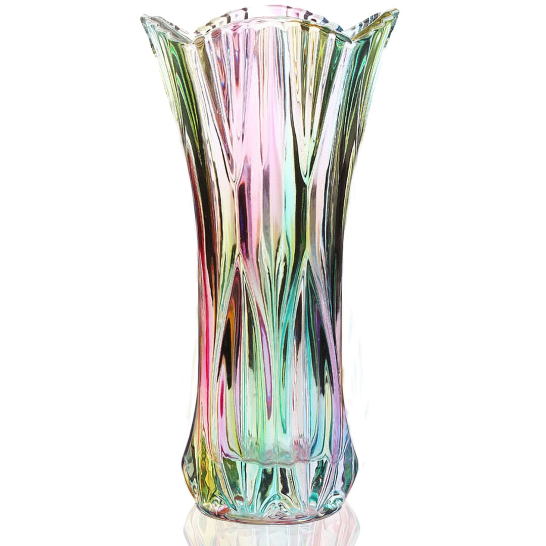 Kristallglas-Blumenvase, Regenbogenfarbene Glasvase, Pflanzenbehälter, dekorative Vase für Zuhause,