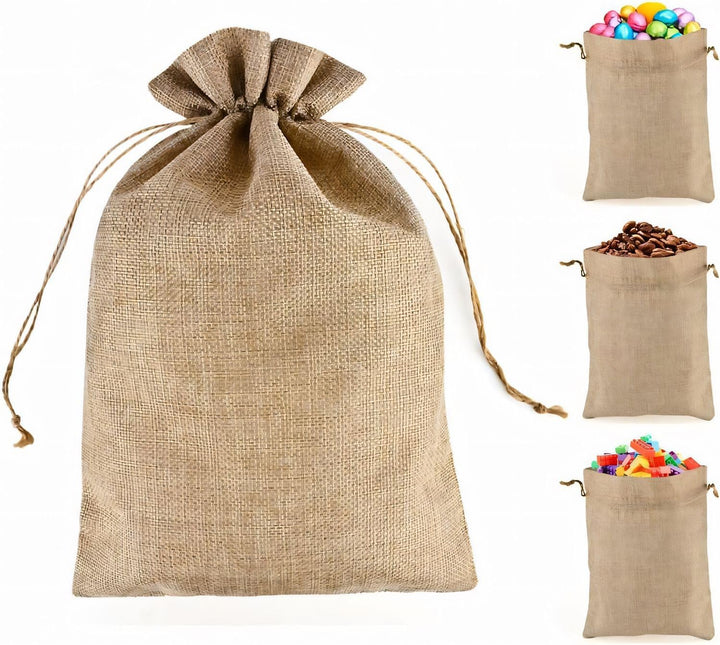 Jutesäckchen, 20 Stück 17x23 cm Kleine Säckchen mit Kordelzug, Originale Hanf farbe Stoffsäckchen fü