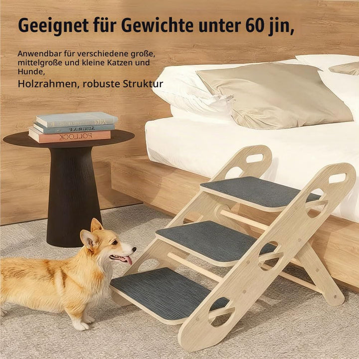 Faltbare Hundetreppe,Hunde Rampe Für Das Bett,2-In-1 Klappbare Hölzerne Hunderampe Mit 3 Stufen,Lang