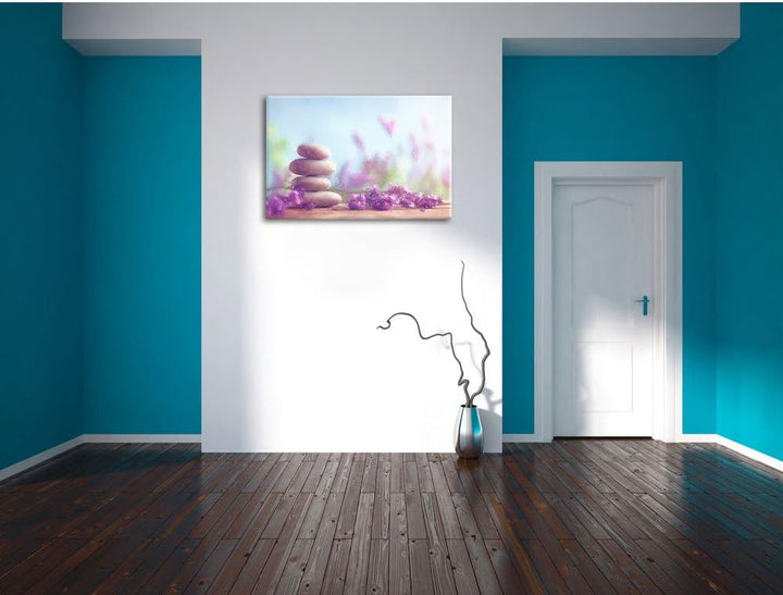 Pixxprint Lavendel Spa-Stillleben Kunst Buntstift Effekt, Format: 100x70 auf Leinwand, 100x70