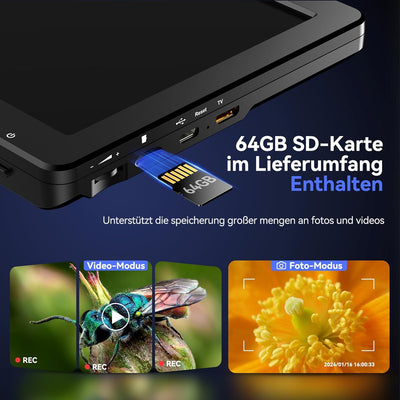 TOMLOV DM9 Max 10,1-Zoll HDMI Digitales Mikroskop 1500X, 24MP LCD Vergrösserung Mikroskop für Münzbe