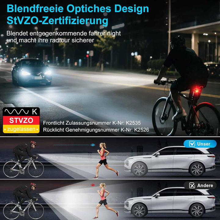 toptrek Fahrradlicht Set USB Aufladbar, StVZO zugelassen Fahrrad Lichter Led Set, IPX5 Wasserdicht F
