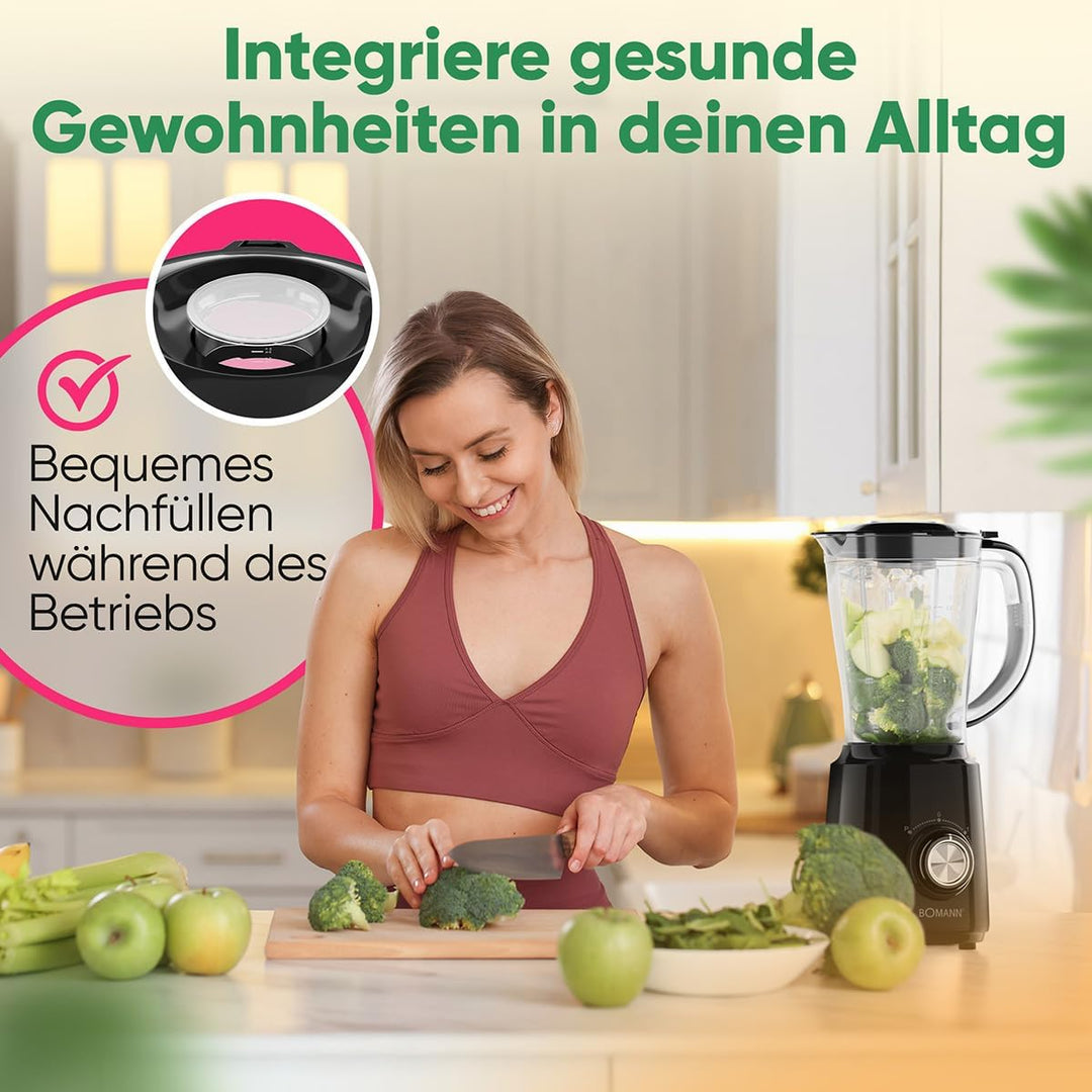 Bomann® Standmixer 500W | Mixer | BPA frei | 4-fach Edelstahl-Messer rostfrei | 1,5L Smoothie Maker