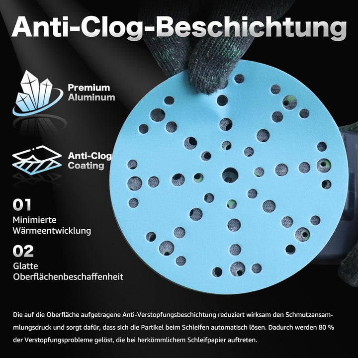 50 Stück Schleifpapier 150 mm Klett 100 Körnung 49 Löcher Keramik Schleifscheiben Blau Staubentfernu