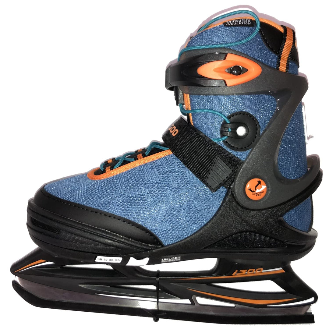 Stuf Kinder Schlittschuhe Ice Skate I300 Jr blau schwarz orange - 32-35
