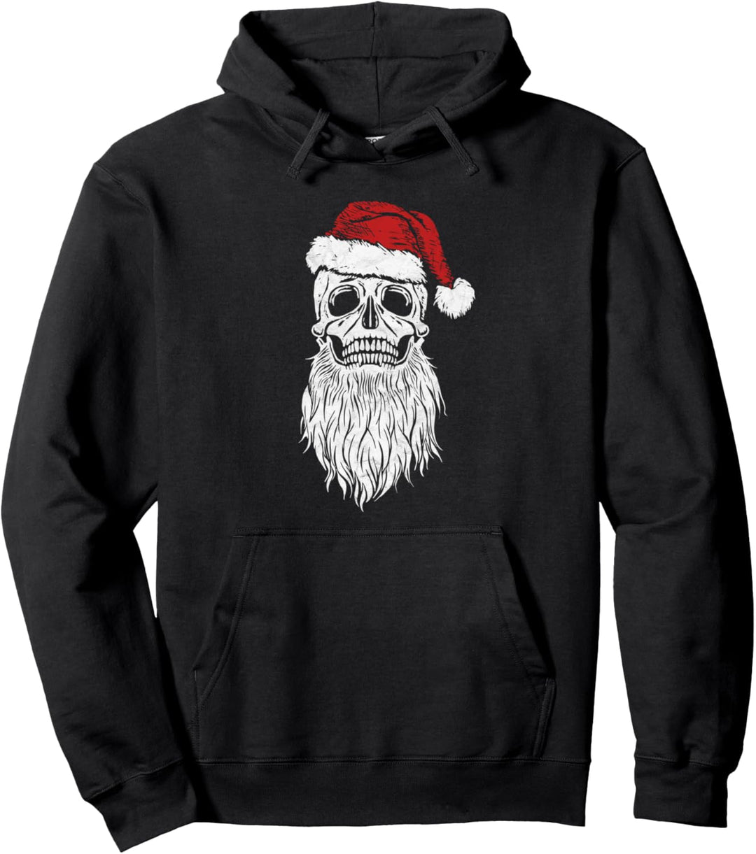 Vintage Skull & Santa Hat Retro Funny Christmas Graphic Pullover Hoodie