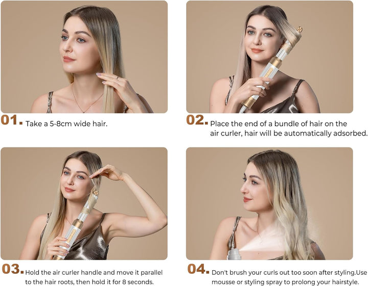 Air Styler 7 In 1, 110000 U/Min Hochtouriger Motor Haartrockner Warmluftbürste Set Mit 7 Aufsätze, T