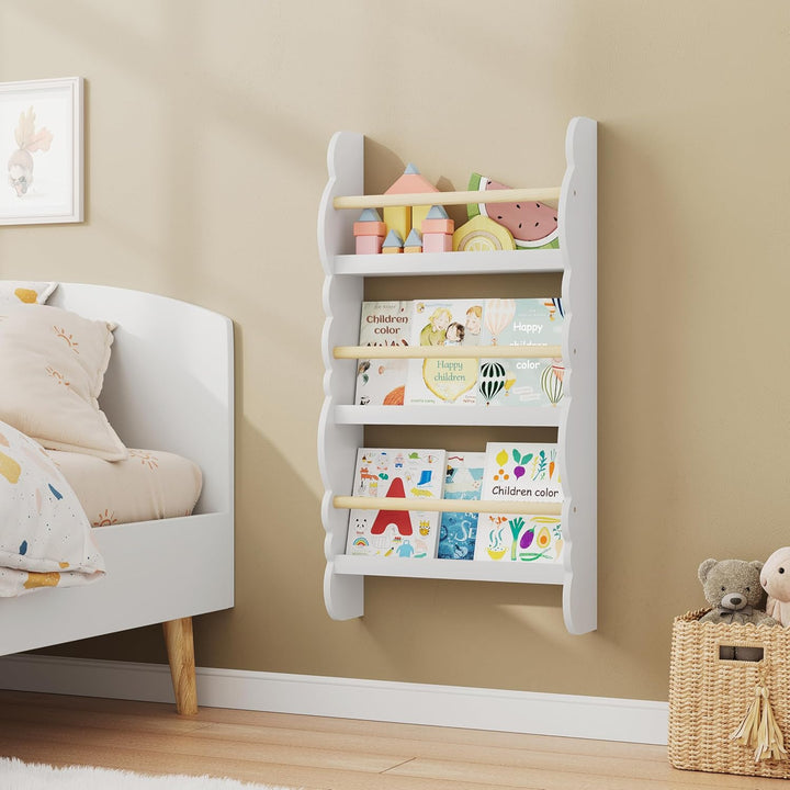 WOLTU Kinder Bücherregal Wand, Bücher-Organizer mit 3 Ablagen, Kinderregal für Buchaufbewahrung, Wan