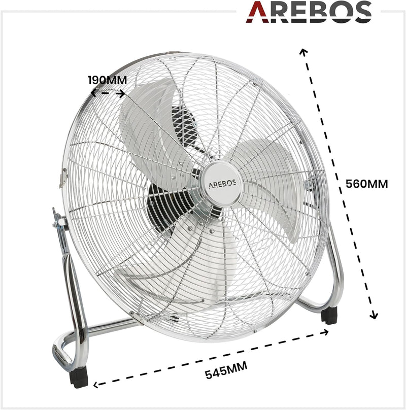 Arebos Bodenventilator Ø45 cm | Windmaschine Retro Stil | Ventilator | 3 Geschwindigkeitsstufen | ho