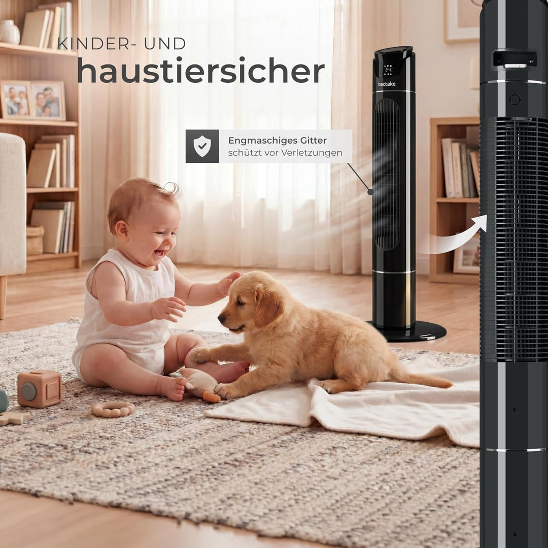tectake® Standventilator mit Fernbedienung, 110 cm, oszillierender Ventilator mit Fernbedienung und