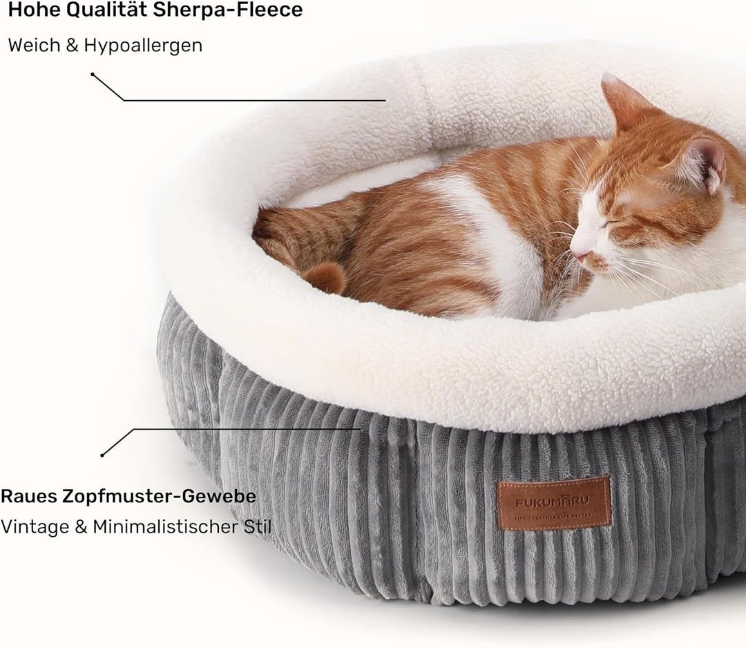 FUKUMARU Katzenbett waschbar Katzen Bettchen, 48x48x20cm Katzenkorb mit erhöhtem Rand, weiches Bett