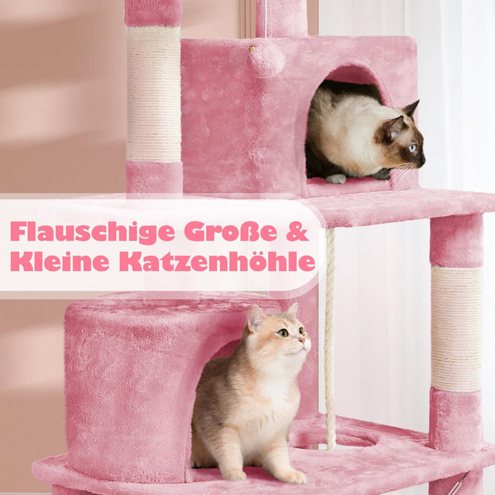 Yaheetech 158 cm Kratzbaum Katzenbaum mit Hängematte & Spielseil rosa | FSC-zertifizierte Spanplatte