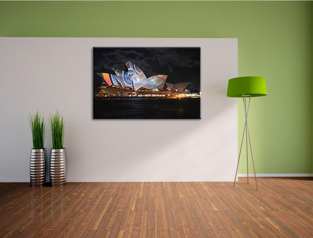 Pixxprint Dark Sydney Opera House Lichterauf Leinwand, XXL riesige Bilder fertig gerahmt mit Keilrah