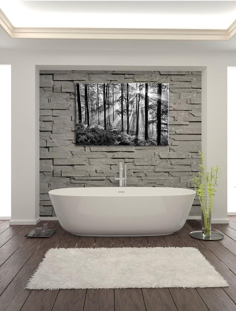 Pixxprint Sonnenstrahlen im Wald / 100x70cm Leinwandbild bespannt auf Holzrahmen/Wandbild Kunstdruck