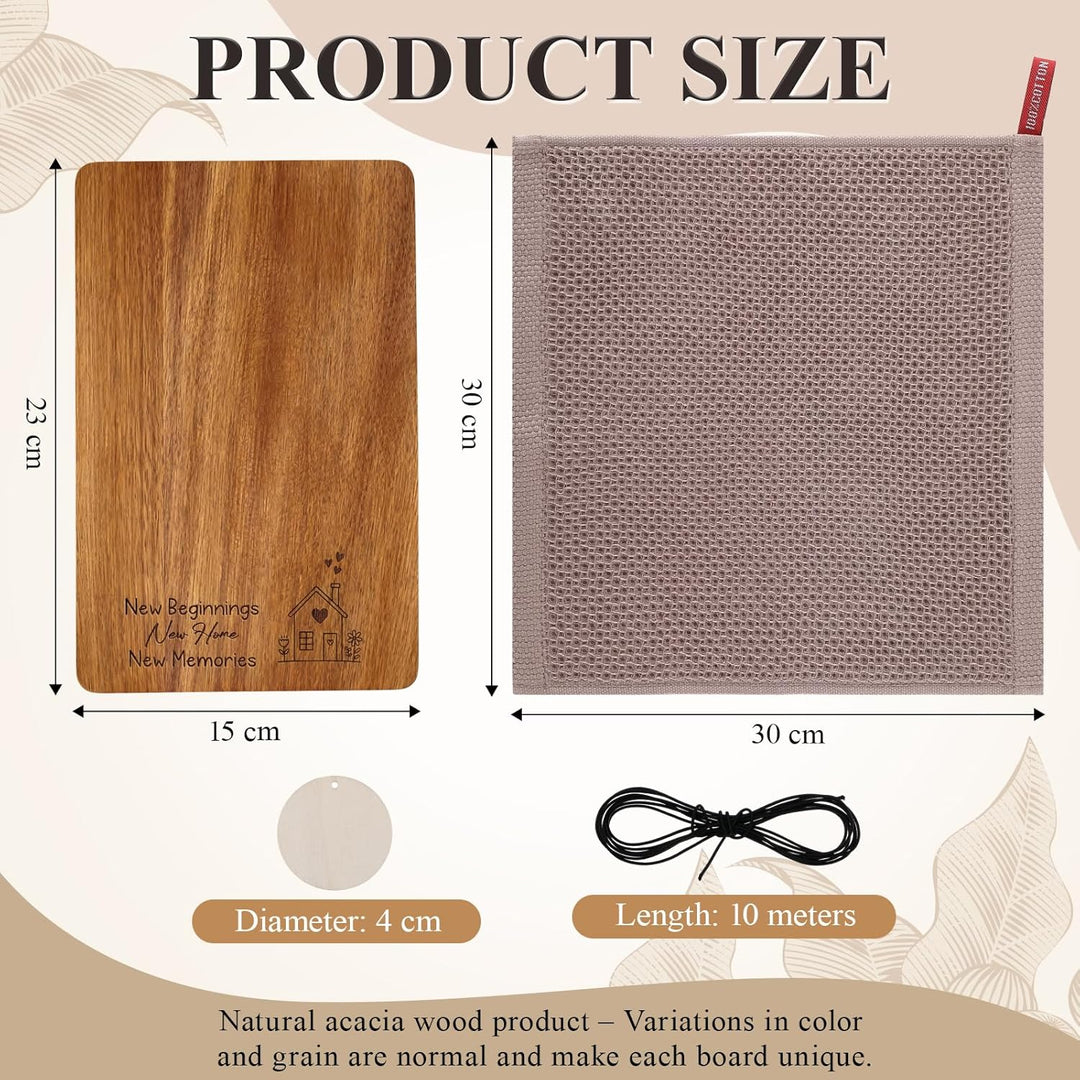 Xuniea Einweihungsgeschenk 23 x 15 cm Holz Frühstücksbrett Baumwolle Küchentuch Neues Zuhause Gesche