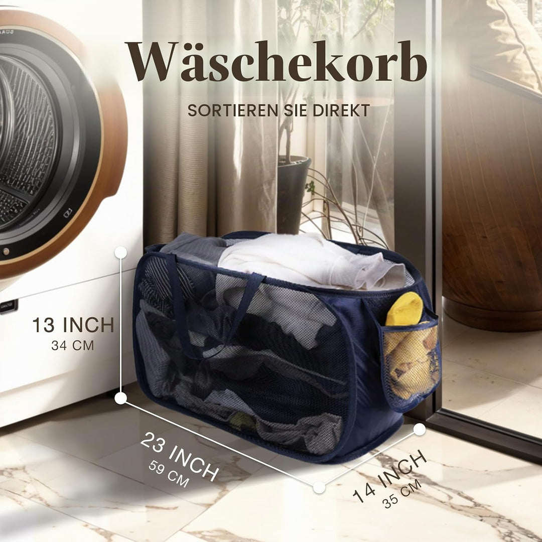 Pop Up Wäschekorb 2 Stk (36 * 36 * 58 cm), Klappbar Mit Griff, Faltbarer Mesh Aufbewahrungskorb, Lau