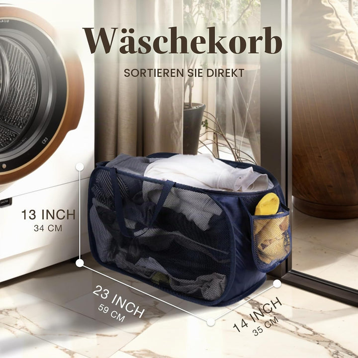 Pop Up Wäschekorb 2 Stk (36 * 36 * 58 cm), Klappbar Mit Griff, Faltbarer Mesh Aufbewahrungskorb, Lau