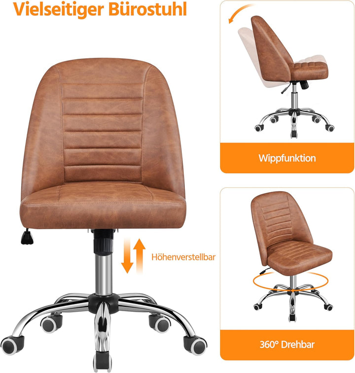 Yaheetech Bürostuhl ohne Armlehne Schreibtischstuhl Drehstuhl mit Rollen ergonomischer Schreibtischs