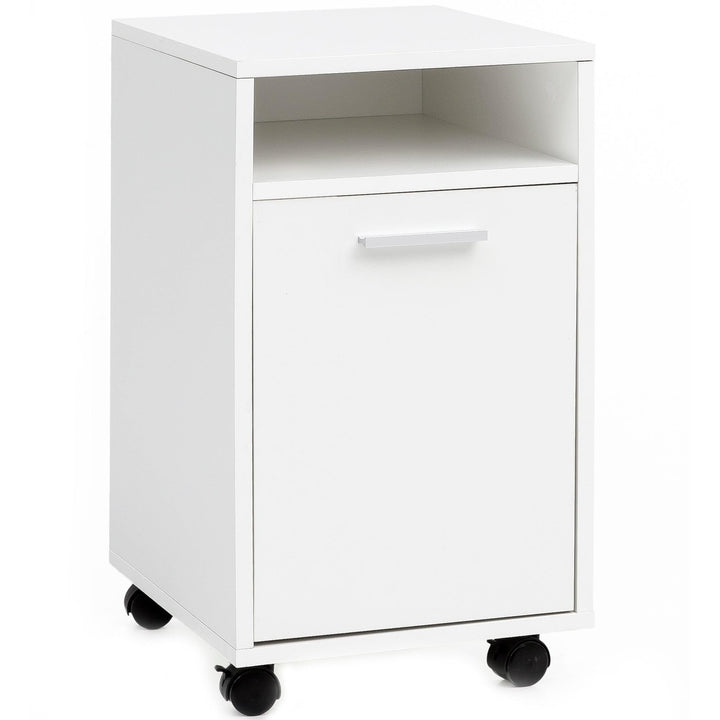 Wohnling Rollcontainer Weiss 33x60x38cm Schubladenschrank, Schreibtisch-Container mit Tür & Ablage,
