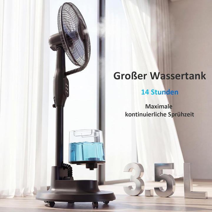HOMCOM Ventilator mit Wasserkühlung, Luftbefeuchter leise, Neigbar Standventilator inkl. Sprühnebel,