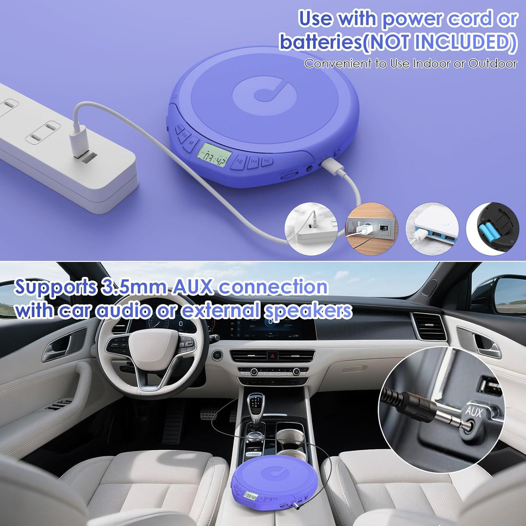 Gueray CD Player Tragbar Kinder Tragbarer CD-Player fürs Auto Discman mit Kopfhörer LCD-Display Unte