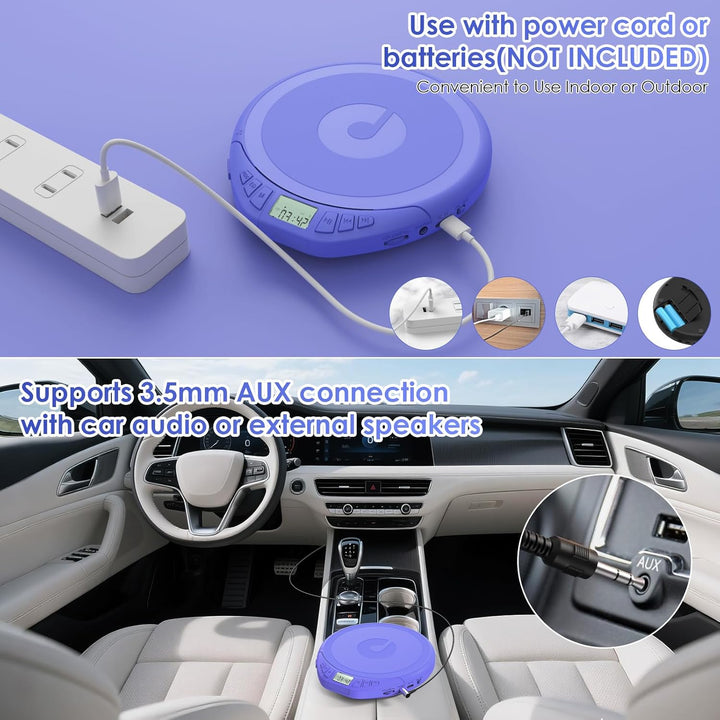 Gueray CD Player Tragbar Kinder Tragbarer CD-Player fürs Auto Discman mit Kopfhörer LCD-Display Unte
