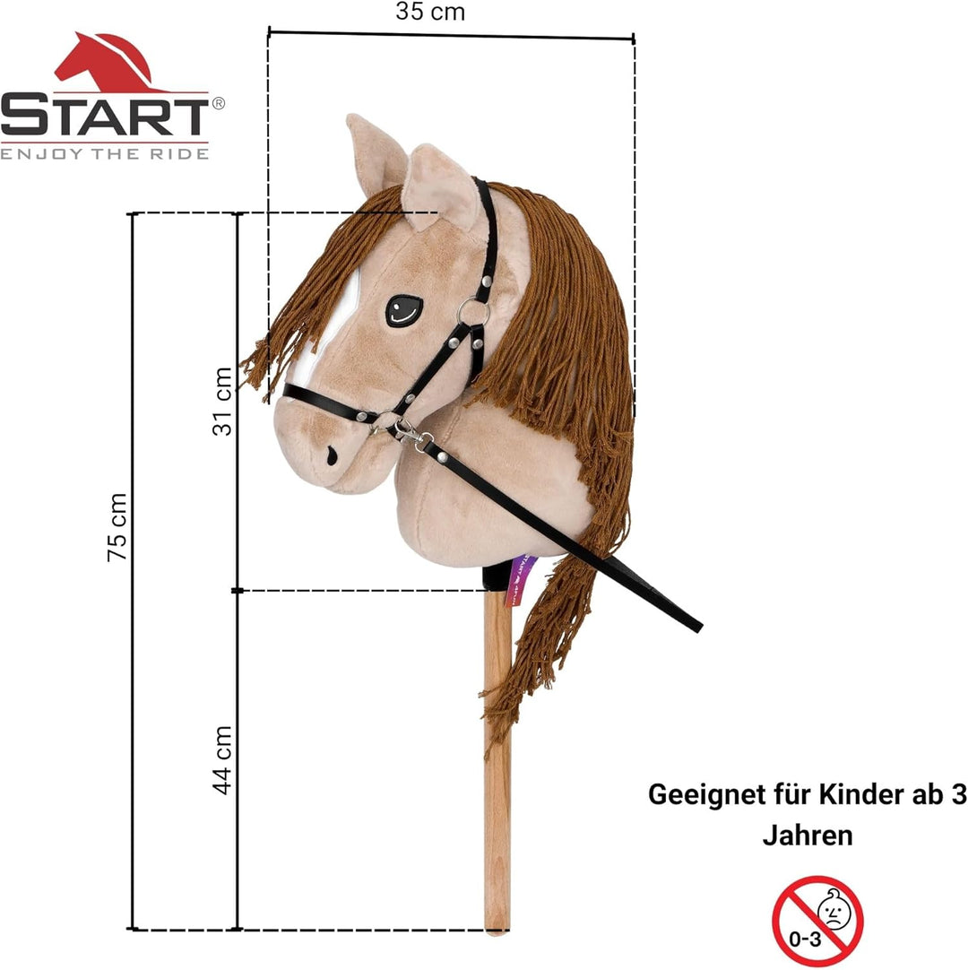 Start Hobby Horse Steckenpferd aus Plüsch mit Holzstock – Realistisches Stockpferd mit Langer Mähne