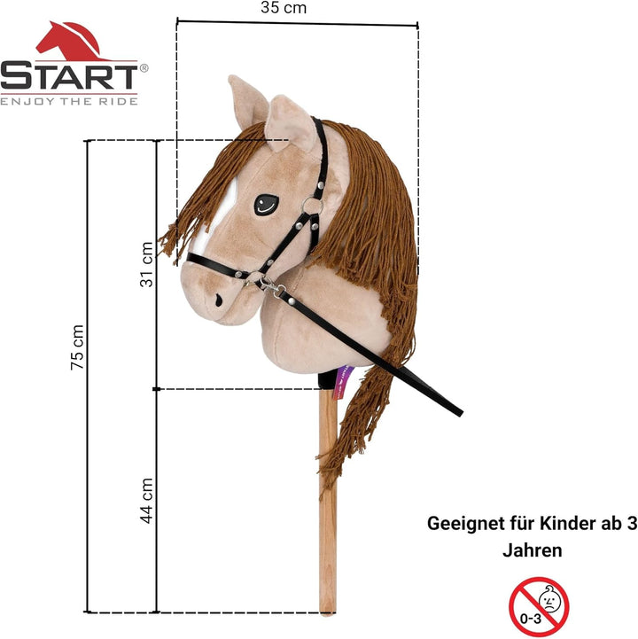 Start Hobby Horse Steckenpferd aus Plüsch mit Holzstock – Realistisches Stockpferd mit Langer Mähne