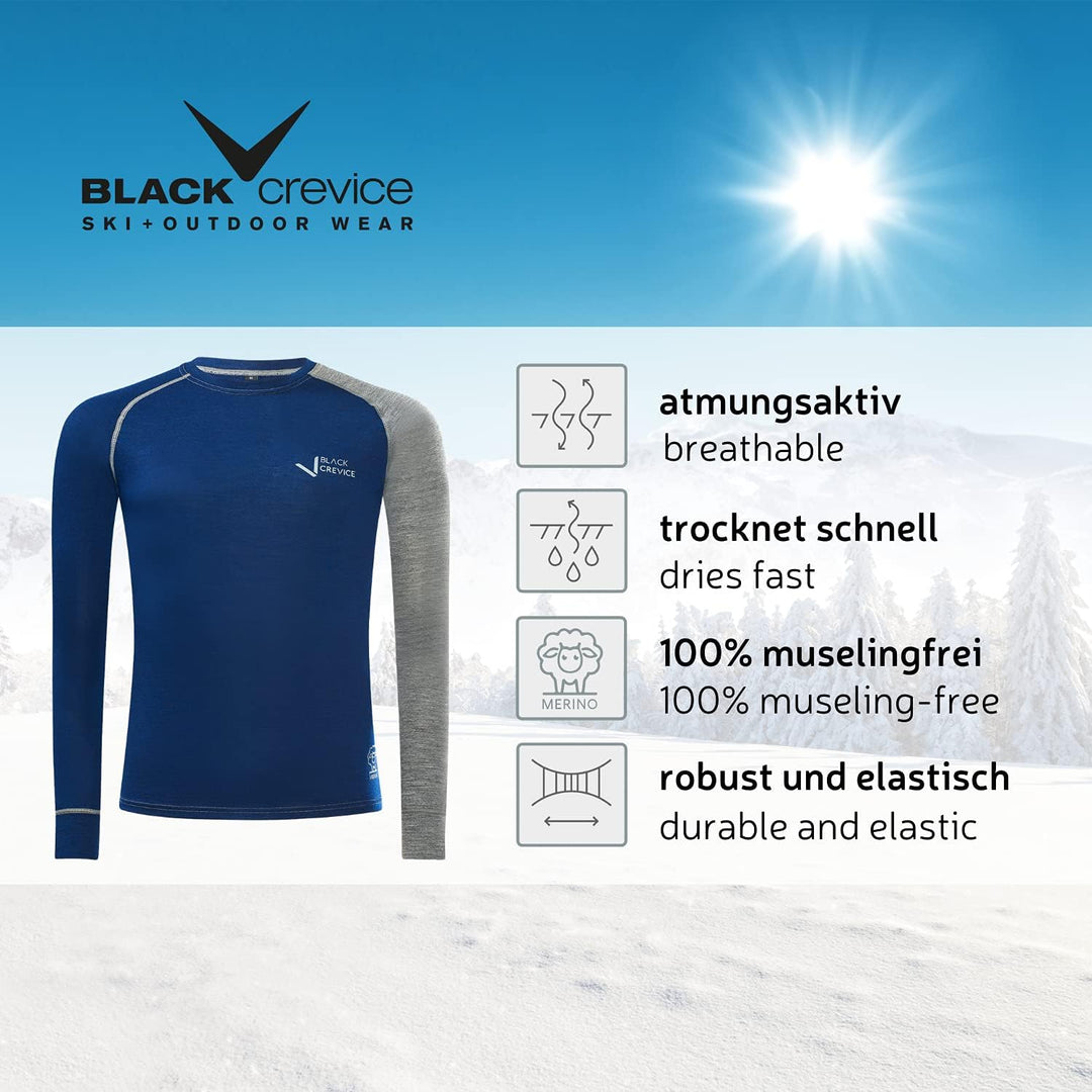 Black Crevice Herren Langarmshirt aus Merino Wolle S Anthracite/Forest Green, S Anthracite/Forest Gr