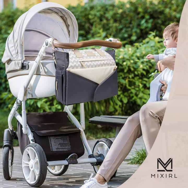 𝐌𝐈𝐗𝐈𝐑𝐋® Baby Wickeltasche mit Wickelunterlage &amp; Kinderwagenbefestigung für unterwegs - wasserabweise