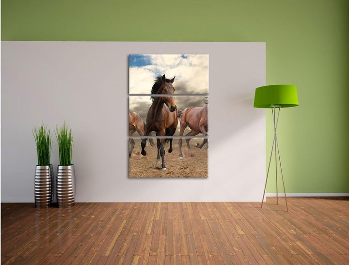Pixxprint Western Pferde Cowboy als Leinwandbild | Grösse: 3 Teilig (120x80) | Wandbild| Kunstdruck