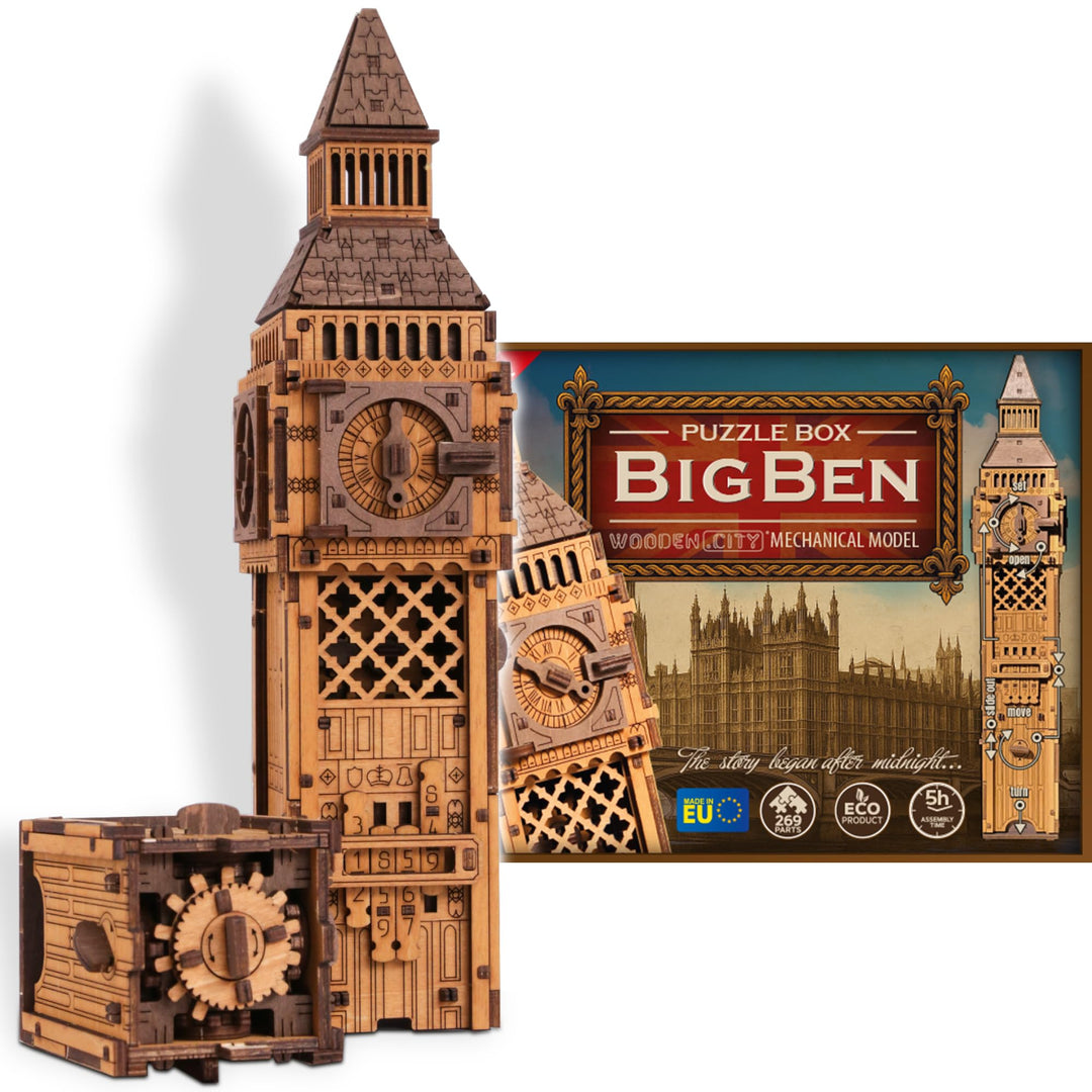 Holzpuzzle Box Big Ben - 3D Holzpuzzle für Erwachsene | Escape Room Challenge | Cluebox Style Holz T