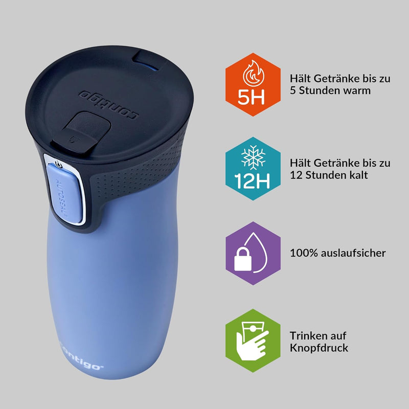 Contigo West Loop Autoseal Thermobecher, Edelstahl Isolierbecher, Kaffeebecher To Go, BPA frei, ausl