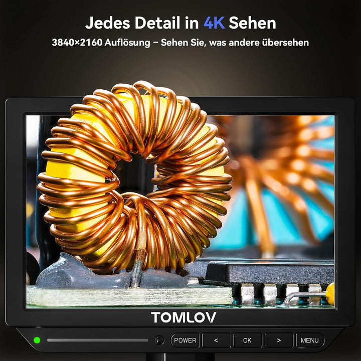 TOMLOV TM4K-AF Flex 4K Autofokus Digitales Mikroskop 2000X, 8" HDMI IPS Mikroskop Vergrösserung, 52M