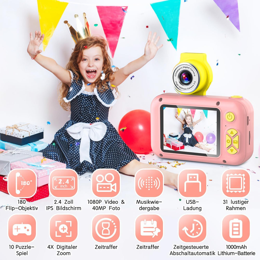 ARNSSIEN Digitalkamera für Kinder Kamera,2,4" IPS Kinderkamera mit 180°Flip | 1080P videokamera &amp; Se