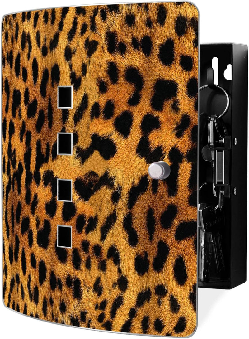 banjado® Design Schlüsselkasten aus Edelstahl mit Motiv Leopard für 10 Schlüssel - Schlüsselschrank