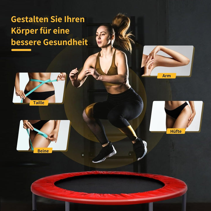 GOPLUS Fitnesstrampolin Indoor, φ101cm Mini Trampolin mit höhenverstellbarer Haltegriff, klappbares