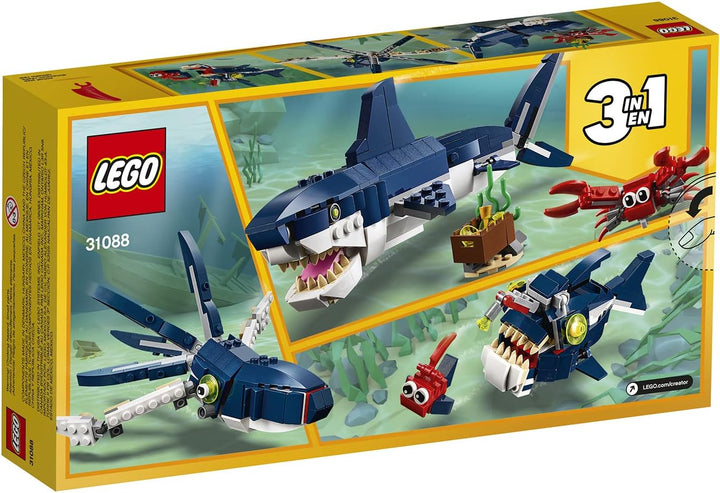 LEGO Creator Bewohner der Tiefsee, Spielzeug mit Meerestieren Figuren: Hai, Krabbe, Tintenfisch und