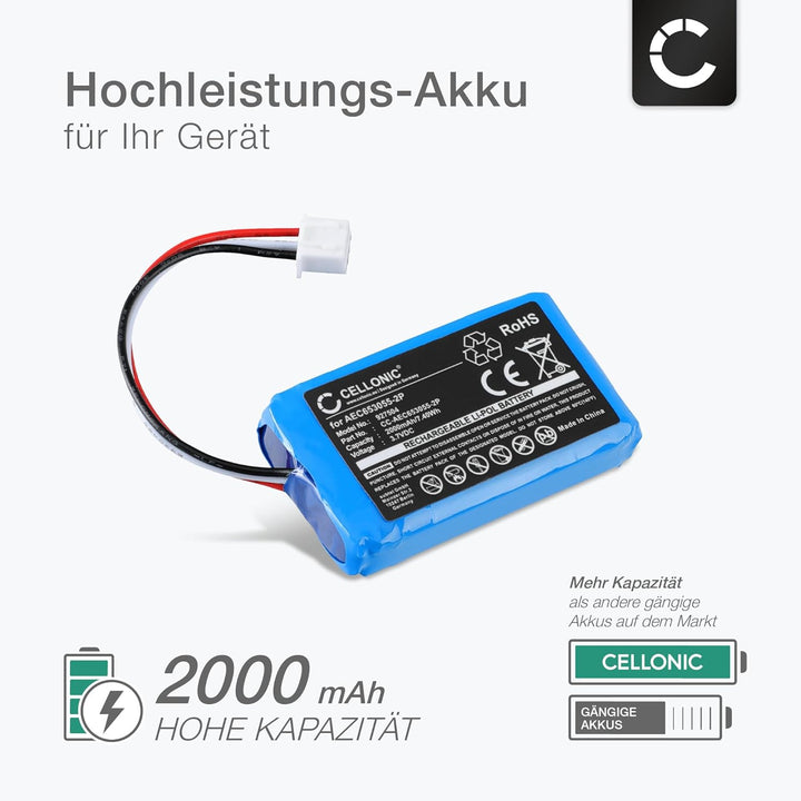 CELLONIC 1x Akku für Lautsprecher Kompatibel mit JBL Flip 2 (2013), AEC653055-2P - (2000mAh, 3.7V)