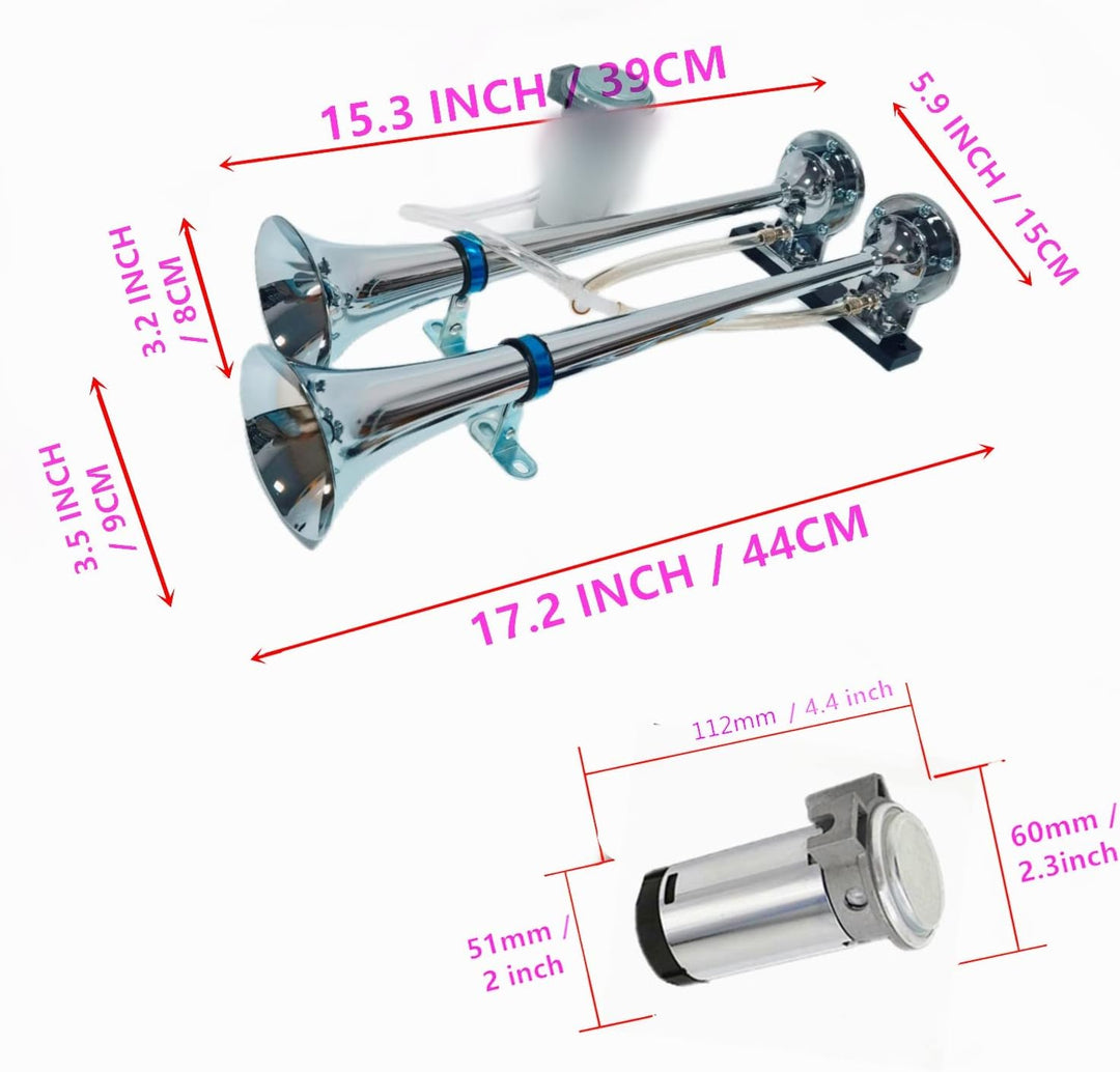 YIYIDA Air Horn Autohupe Lufthorn 12V Höhen und Bässe Doppelrohrhorn 165db Auto Lautsprecher Silber