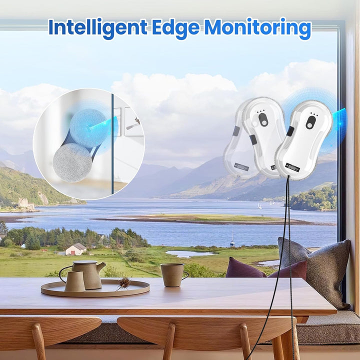 Fensterputzroboter mit Wasserstrahl, 5600Pa Fensterreiniger Roboter mit 35-ml-Wassertank, 3 Reinigun